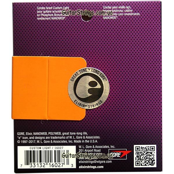 Струны Elixir 16002 Nanoweb Phosphor Bronze Extra Light 10-47 США