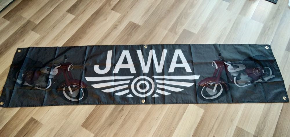 Plakat baner materiał Jawa 250,350 Jawa typ 20, Mustang panelka 90x60