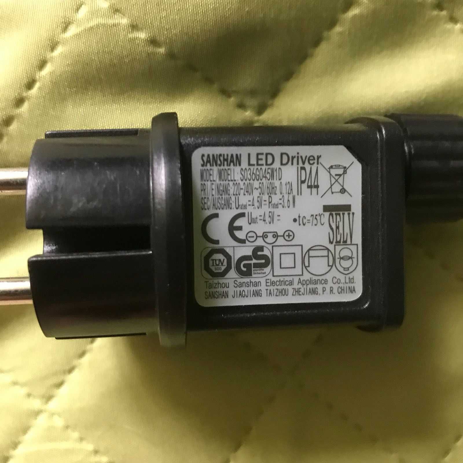 Адаптер питания Sanshan led driver ip44 : 4.5V - 3.6W в комплекте с 10