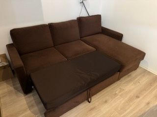 Sofa rozkładana brązowa,   narożnik