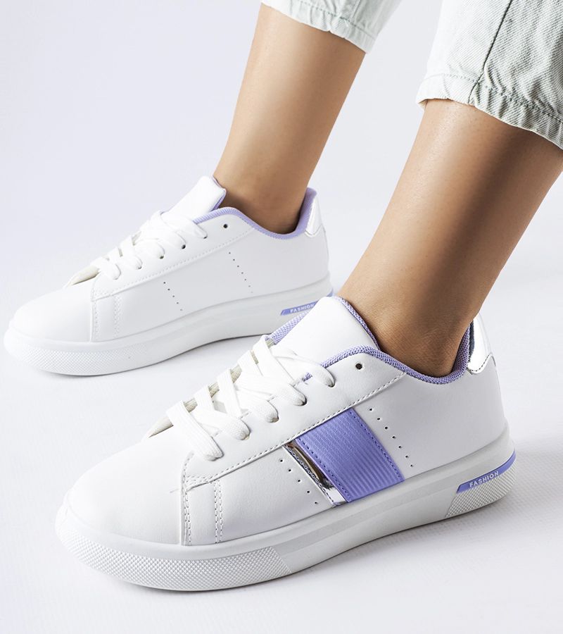 Białe sportowe buty z fioletowym akcentem Marei 38