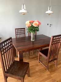Stół z 4 krzesłami, lite drewno, meble kolonialne, drewno egzotyczne