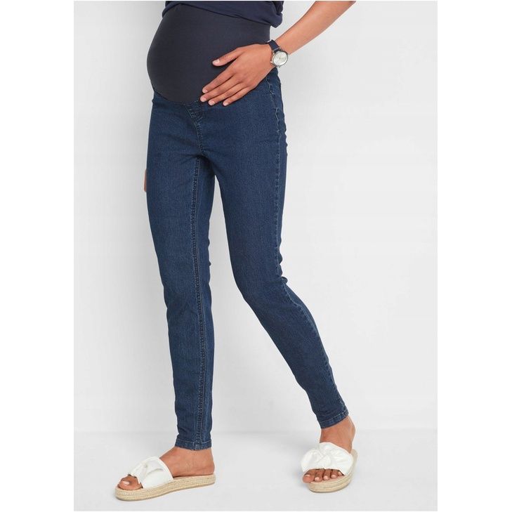 bonprix granatowe elastyczne jeansowe spodnie ciążowe jegginsy 38-40