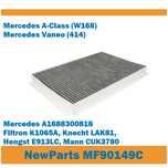 Filtr kabinowy MF90149C z węglem aktywnym MERCEDES A (W168), VANEO