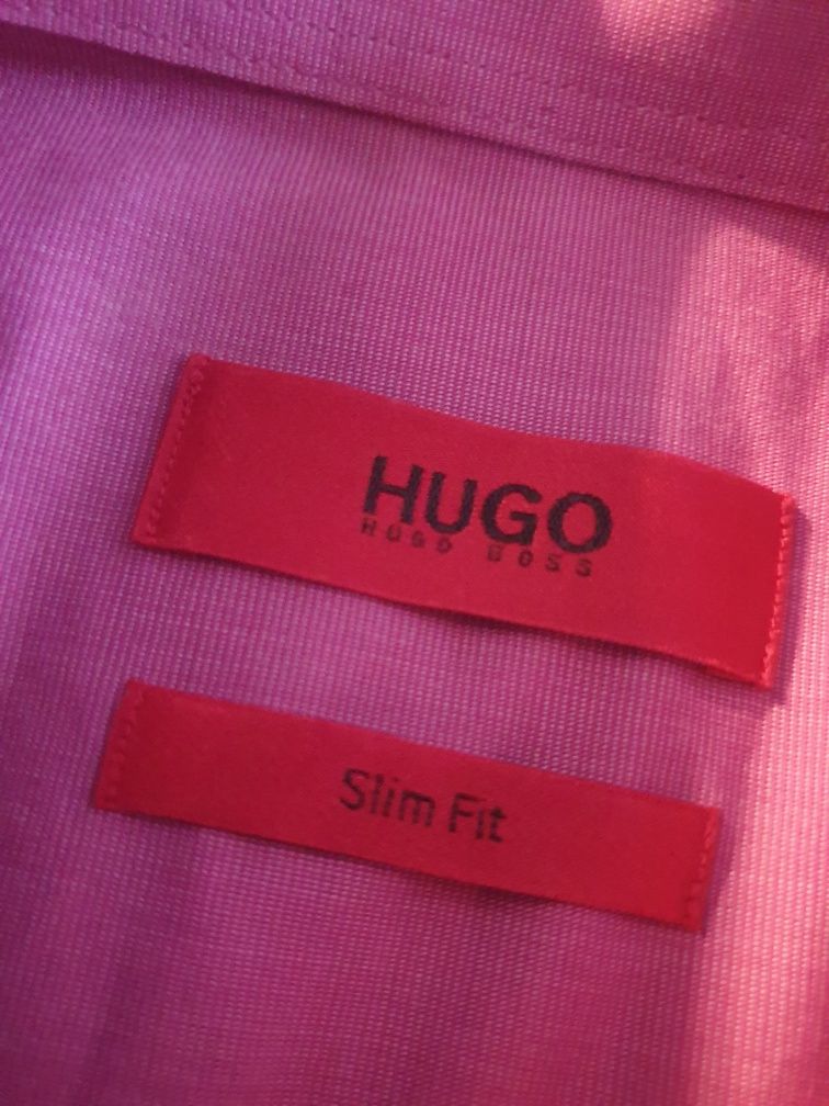 Koszula męska rozm. L różowa Hugo Boss krótki rękaw