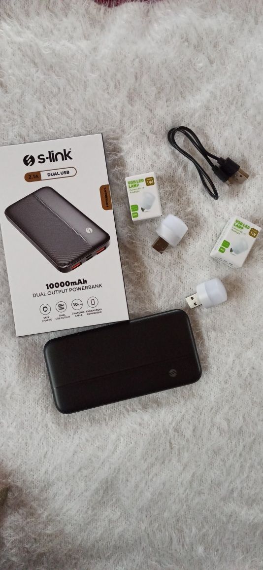 PowerBank 10 000mAh Повербанк +2ві лампочки