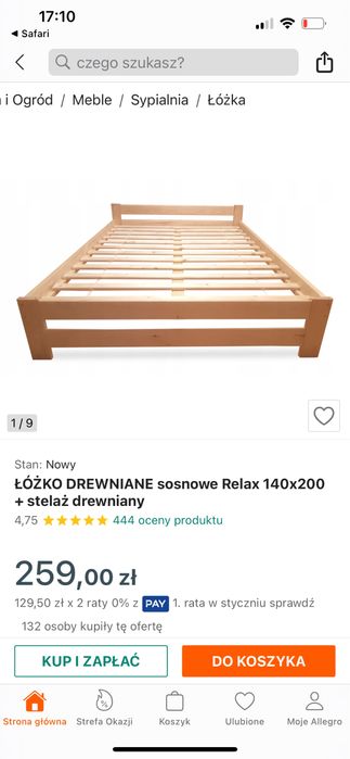 Drewniane łóżko 140x200cm  - rama, stelaż i materac