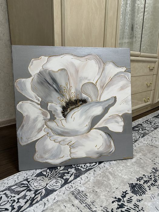 Картина Пион 60*60см. Акрил, текстура