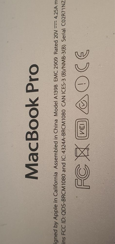 Apple Macbook PRO A1398