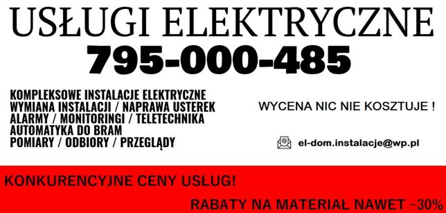 Usługi elektryczne, instalacje, Pomiary, odbiory, uprawnienia elektryk