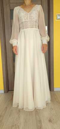 Suknia ślubna boho, długi rękaw