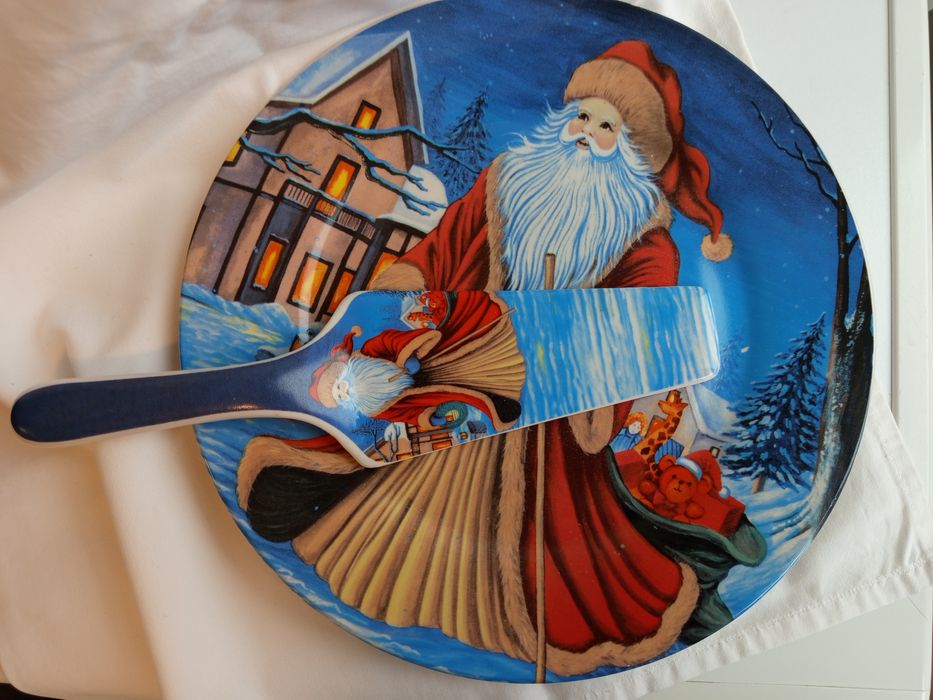 Prato e Corta Bolo de Natal de louça - Novo!