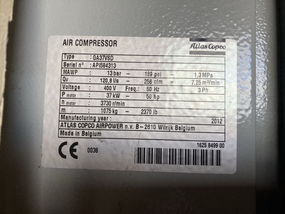 Kompresor śrubowy ATLAS COPCO GA 37 VSD