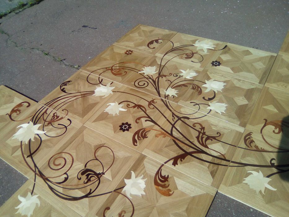 Паркет художественный геометрический, инкрустация в модульный паркет