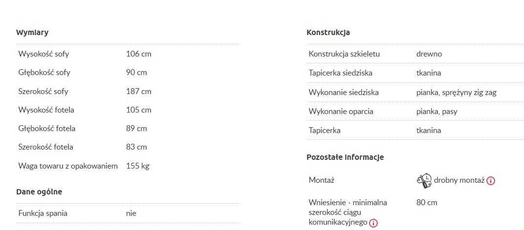 Komplet wypoczynkowy MARISA | poekspozycyjny | sofa + 2 fotele | -30%