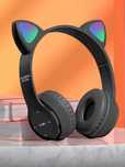 Навушники дитячі bluetooth накладні cat ear mp3 котячі вушка rgb чорні