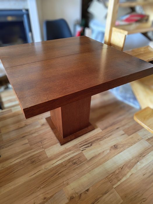 Stół rozkładany 90x90 do 315 cm + 3 wkładki, ciemny dąb, solidny