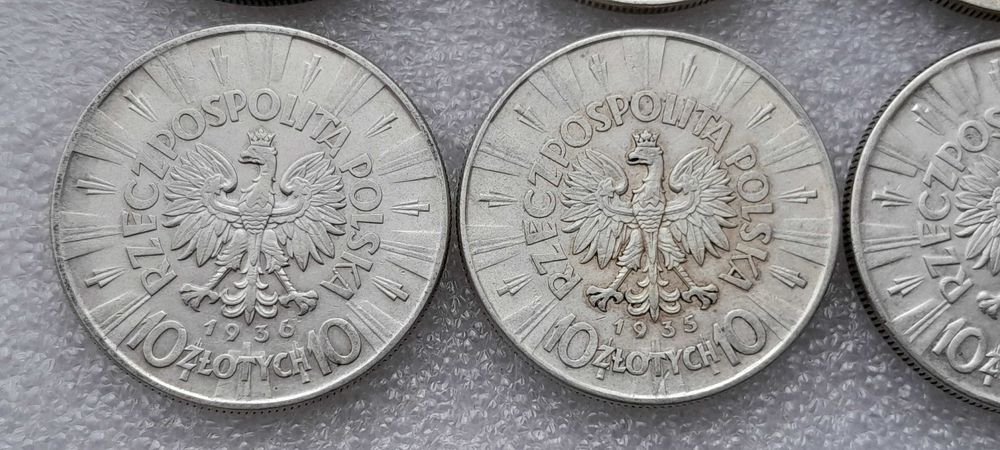 II RP.10 złotych 1935,1936,1937 Piłsudski–WIELKI ZESTAW 6 sztuk-SREBRO