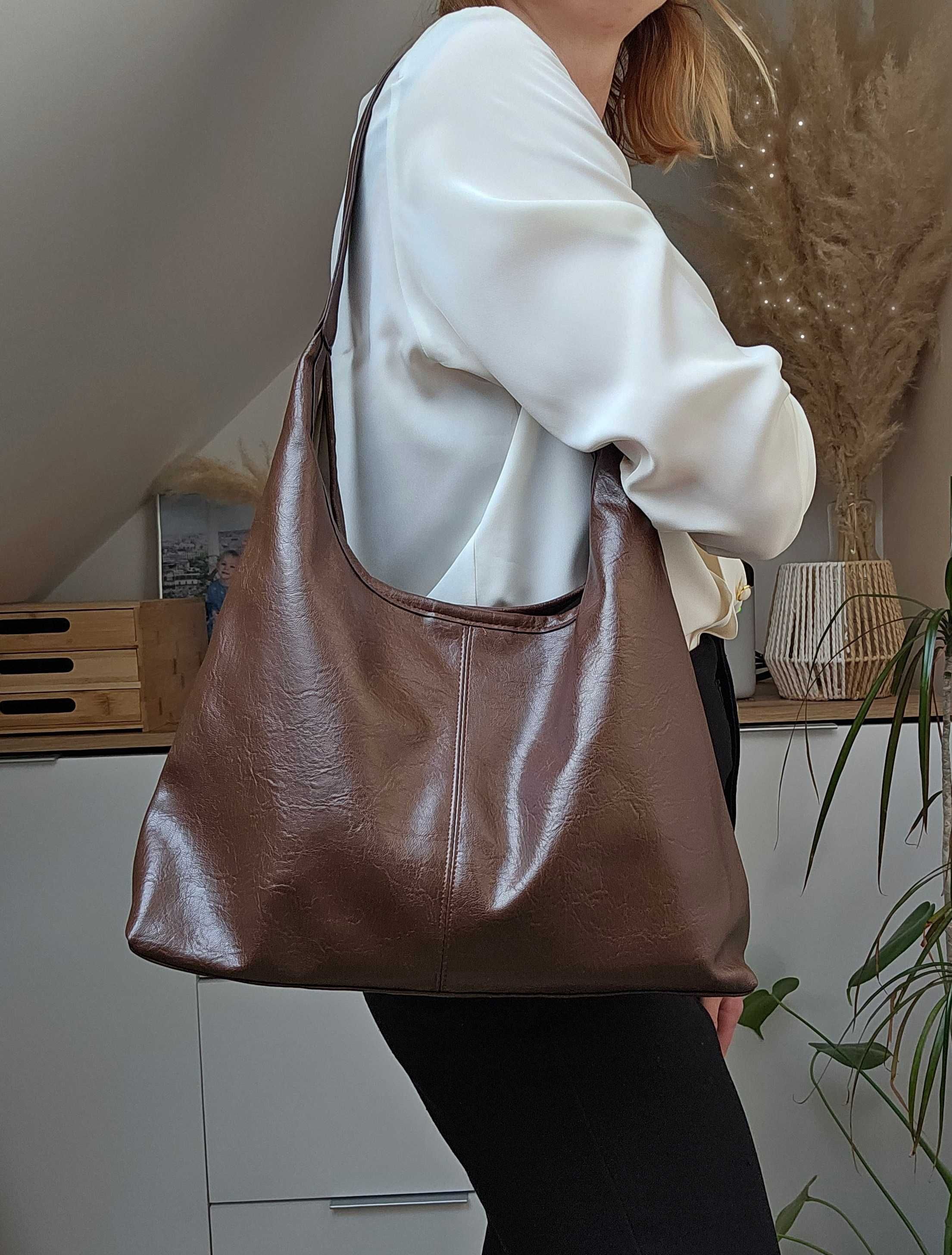 Nowa casual torebka brązowa z kosmetyczką miękka ekoskóra vintage y2