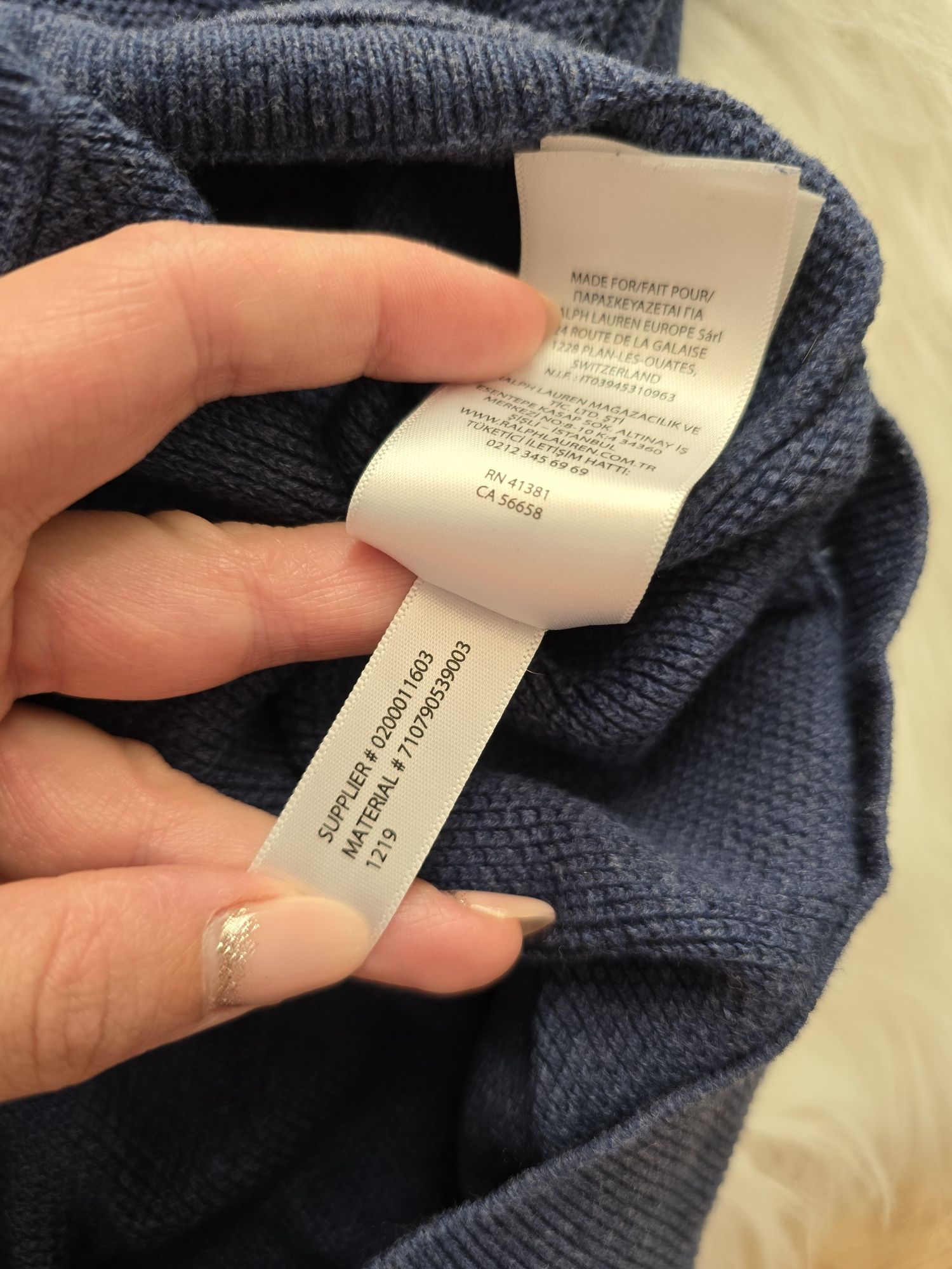 Sweter męski Ralph Lauren L paski szary granatowy bawełna cotton bdb