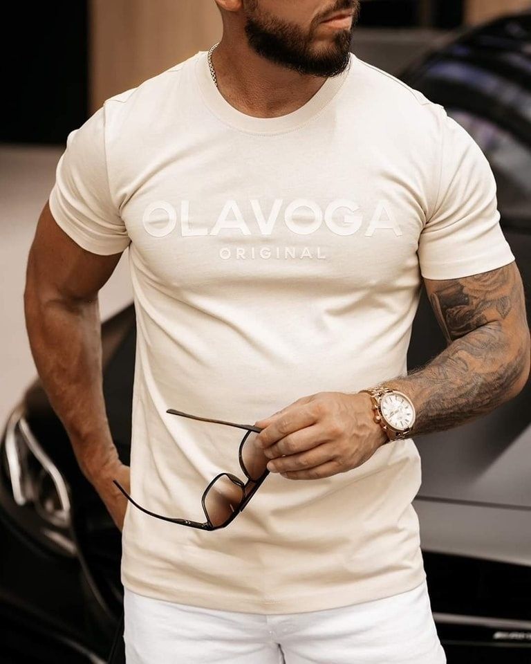 T-shirt męski OLAVOGA BRB 2023 L XL biala beżowy beż