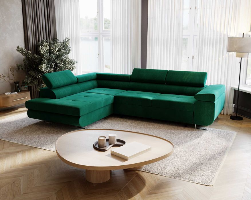 Kanapa Narożnik LIVIO 277 cm regulowane zagłówki funkcja spania