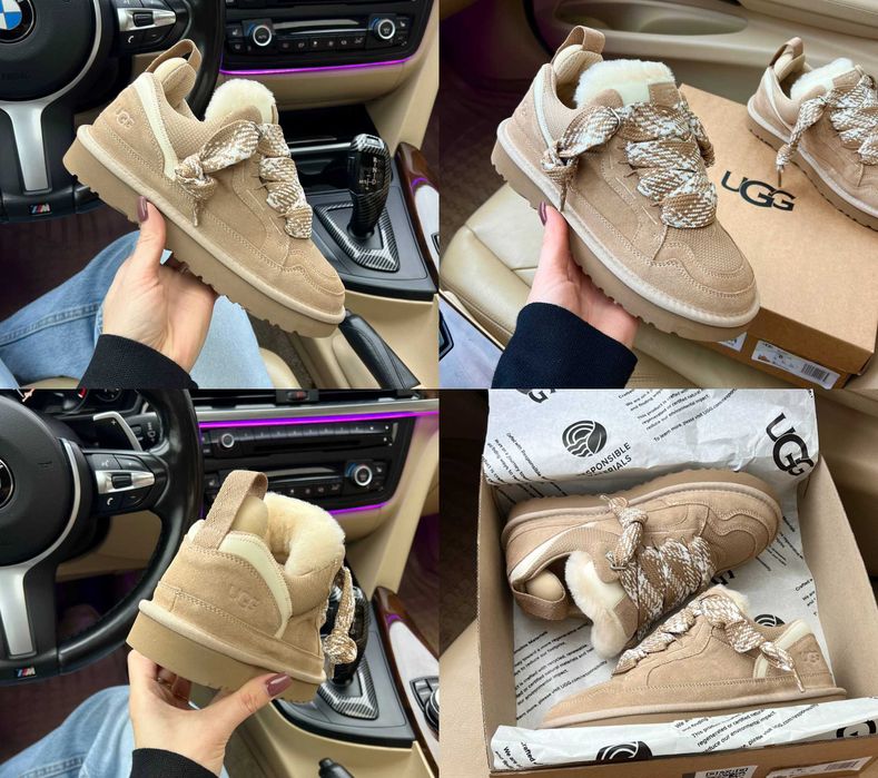 Женские ботинки UGG Lowmel Sneaker Beige 36-41 Натур Овчина! Купить!