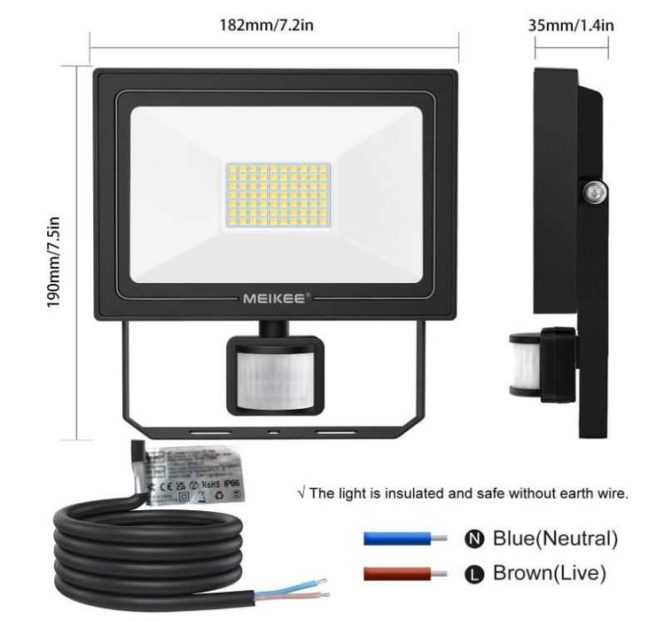 Halogen LED z czujnikiem ruchu 60W 6500K MEIKEE