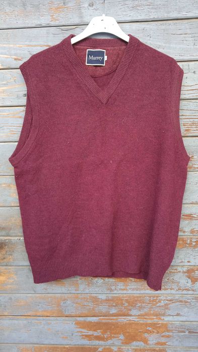 Lekki wełniany bezrękawnik kamizelka bordowa murrey L 40 100% wełna