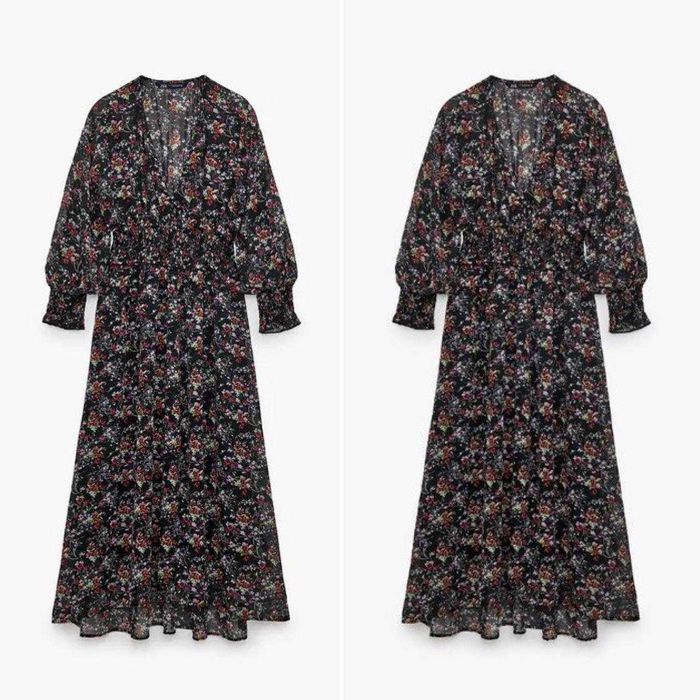 Розкішна довга шифонова квіткова сукня міді плаття ZARA