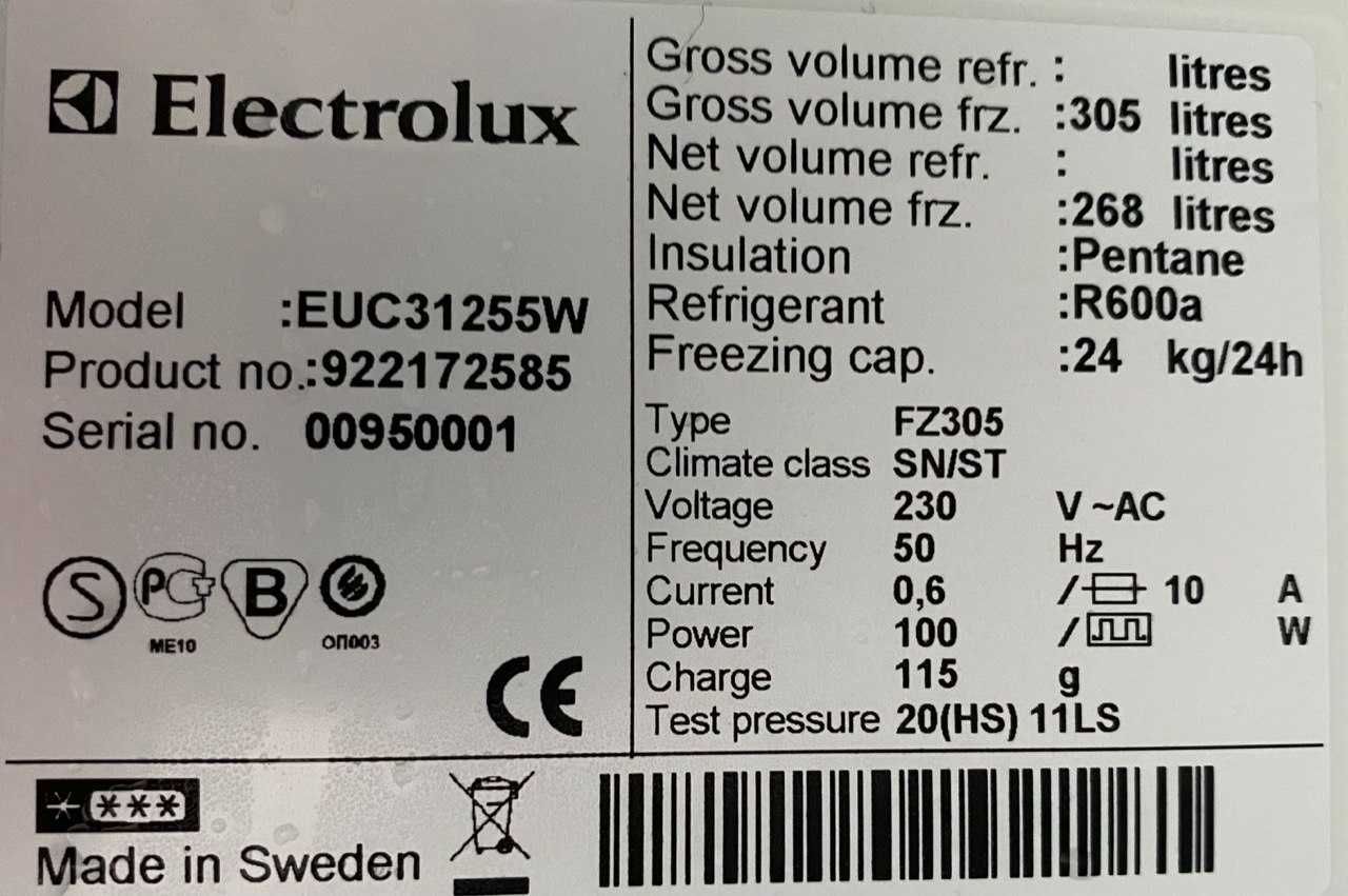Морозилка Electrolux EUC-31255-W ( 175 см) з Європи