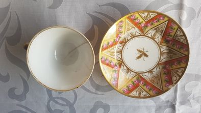 Fina porcelana pintada à mão, Baviera séc XIX, chávenas, pratos, taça