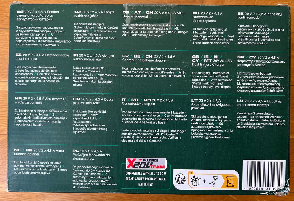 ZESTAW podwójna ładowarka Parkside PDSLG 220W + 2 szt. baterii PAP 4Ah