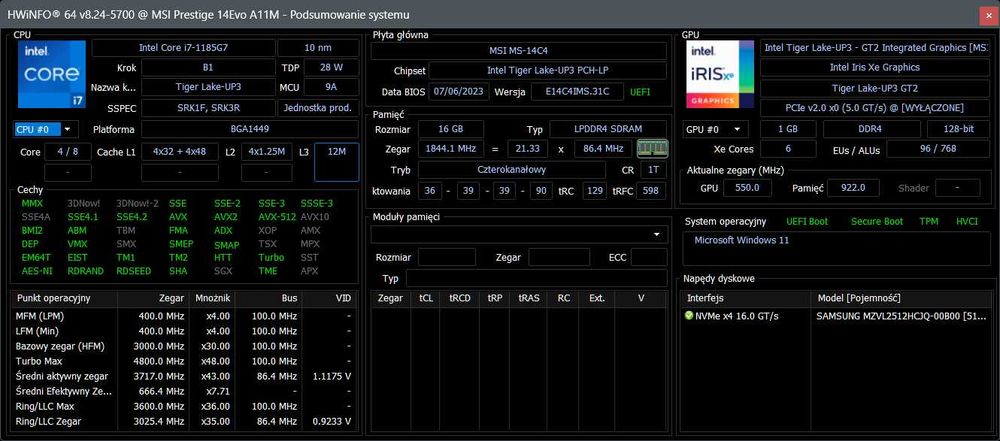 Laptop MSI Prestige 14 Evo A11M