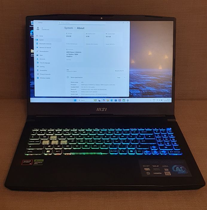 MSI Katana A15 Ryzen 9 8945HS  Rtx 4070 16/32/64Ram 1Tb ssd