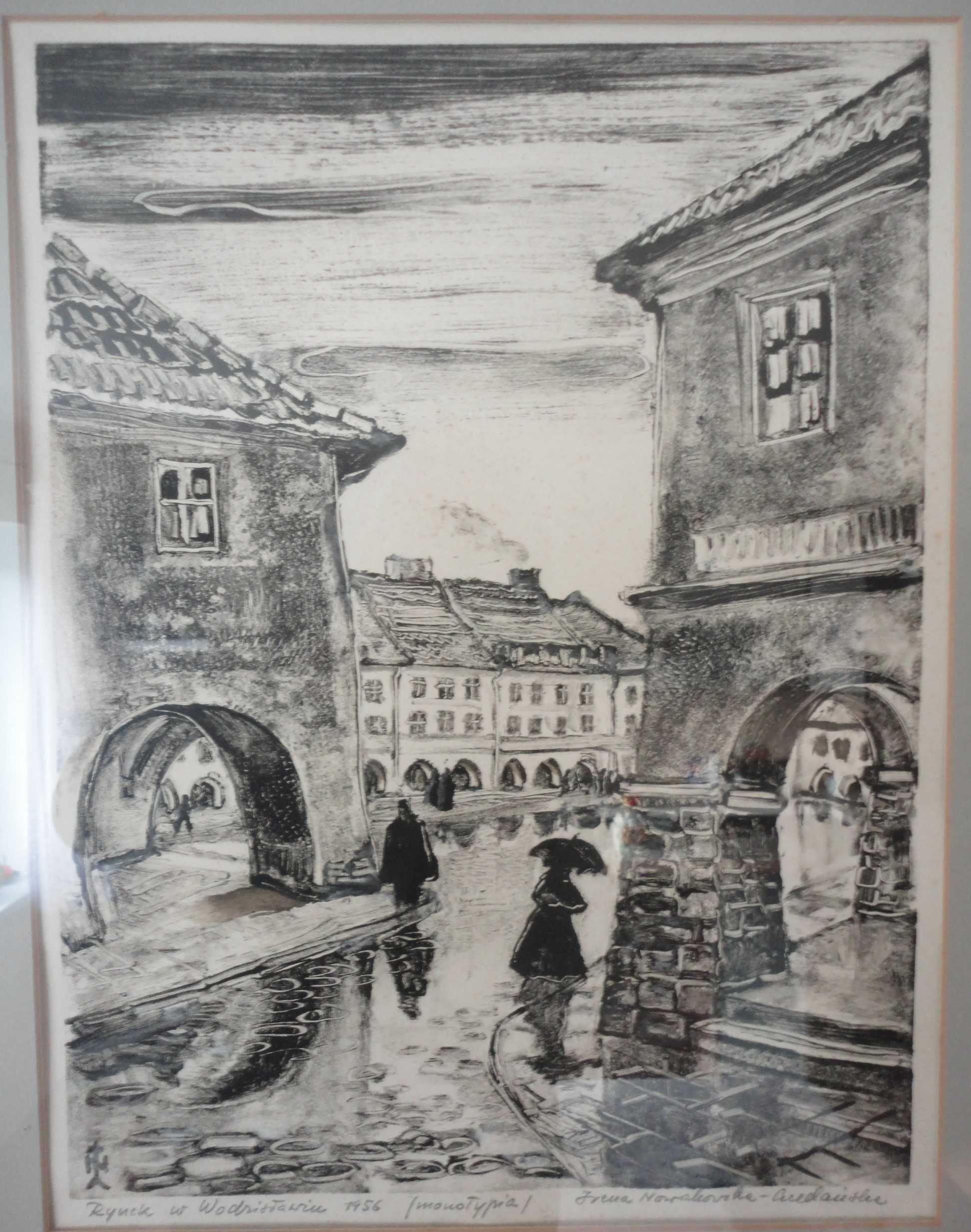 Irena Nowakowska- Acedańska Monotypia 1956 r Rynek w Wodzisławiu