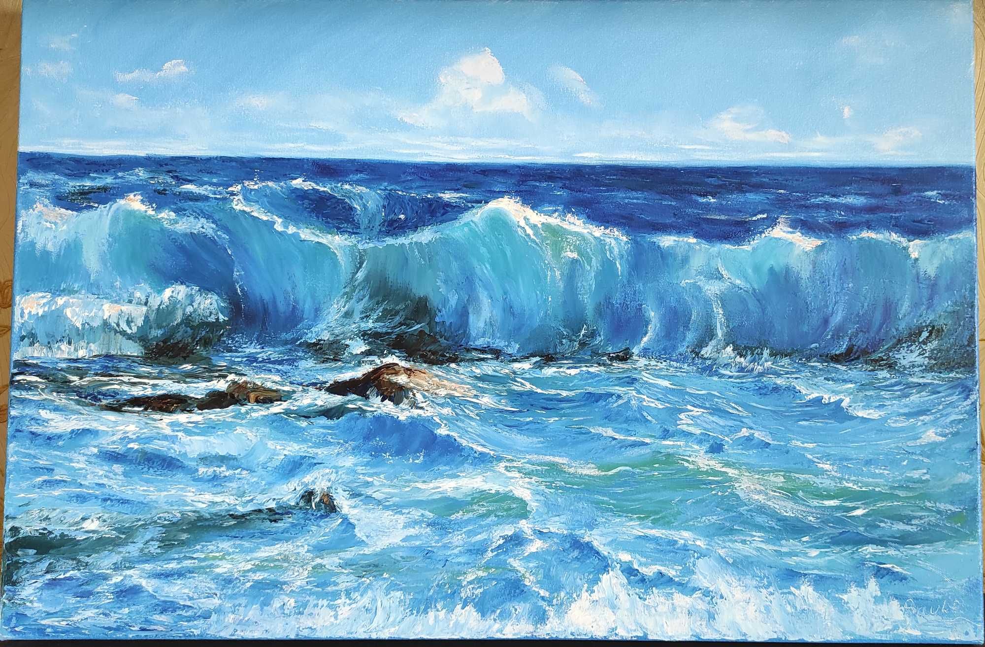 Картина маслом холст Океан Море Волны Шторм Природа Пейзаж Интерьер