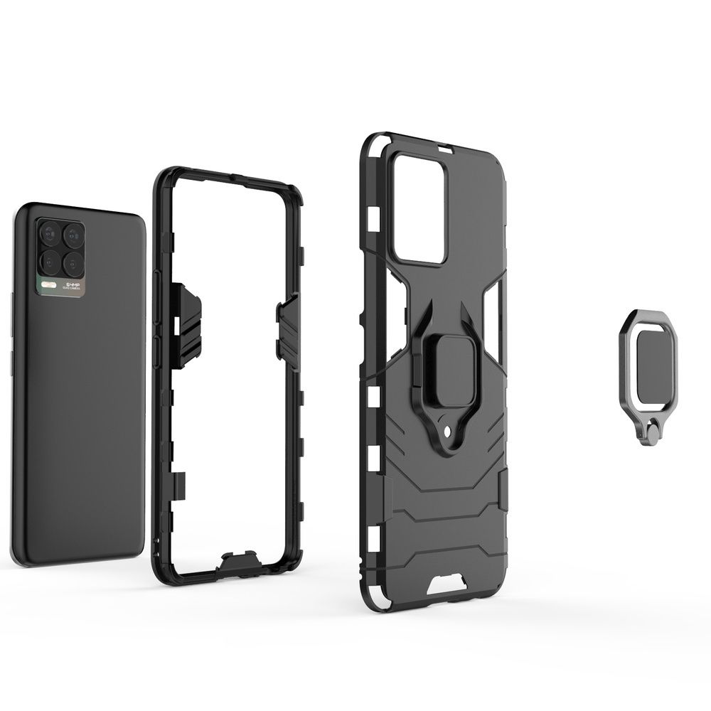 Etui Ring Armor Pancerne + Szkło Hartowane Do Realme 8 / 8 Pro Czarny
