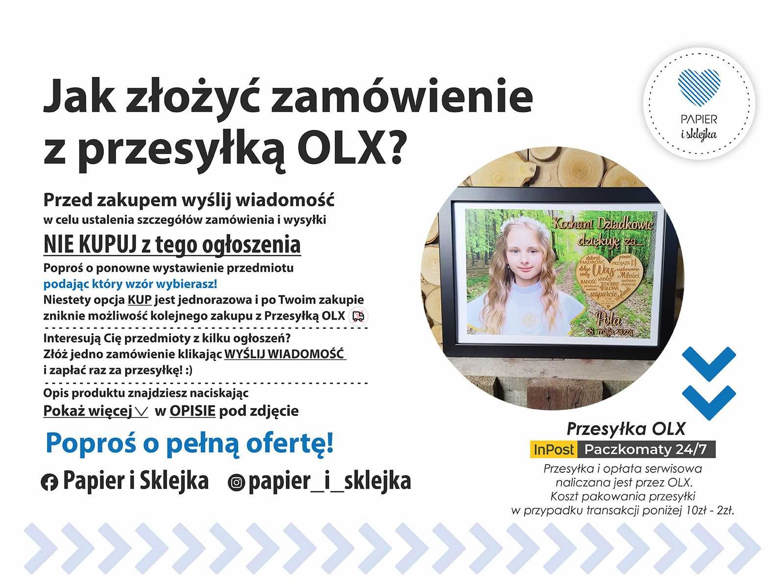 Podziękowanie ze zdjęciem * dla Chrzestnych Dziadków Chrzest Komunia