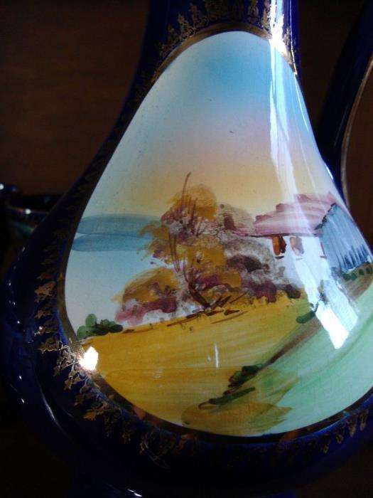 Jarro e copos cerâmica vidrada Tremez, numerada - coleção antiguidades
