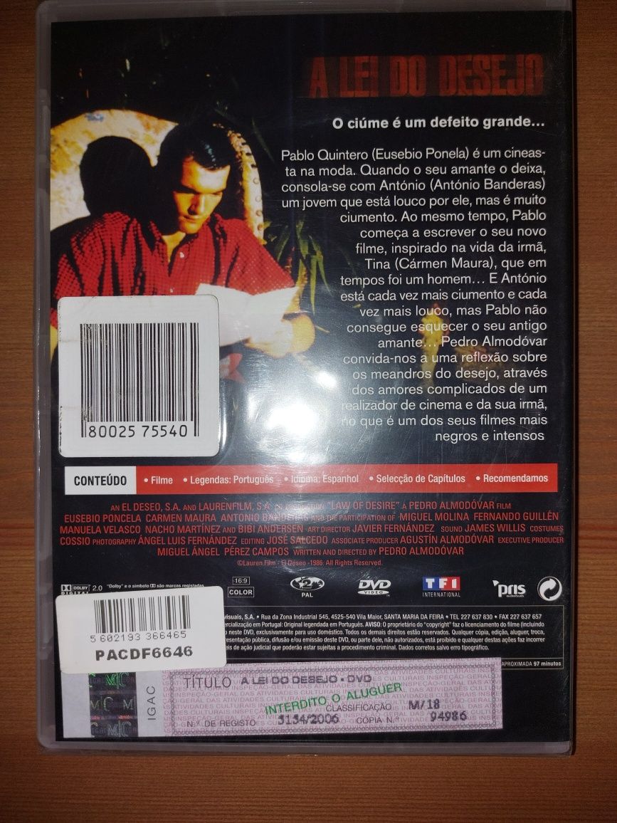 DVD NOVO e SELADO - " A Lei do Desejo " 1987 Almodóvar