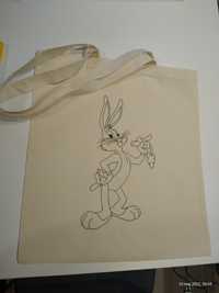 Bawełniana torba na zakupy ręcznie malowana Handmade Królik Bugs