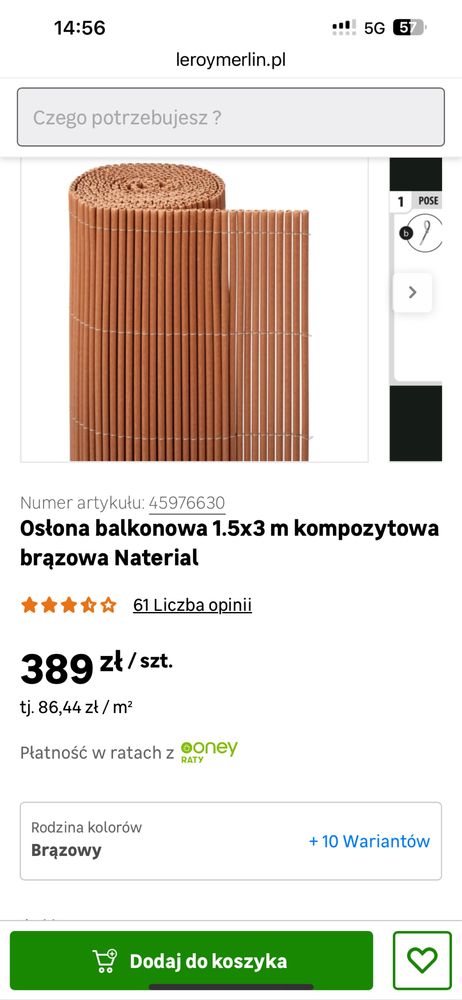 Oslona balkonowa 1,5x3 m