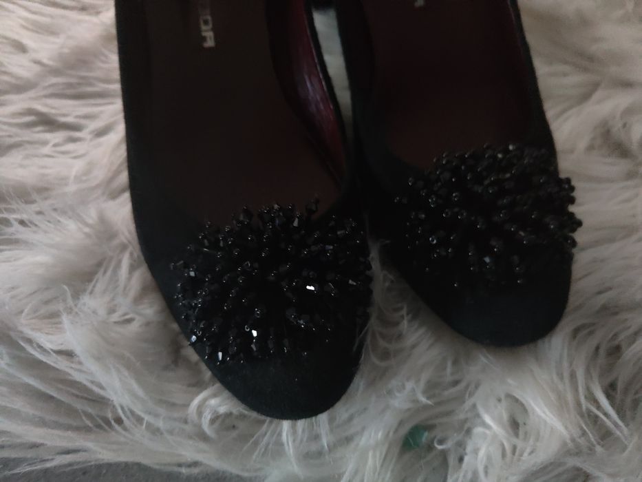 Czarne balerinki buty prima moda z kamieniami
