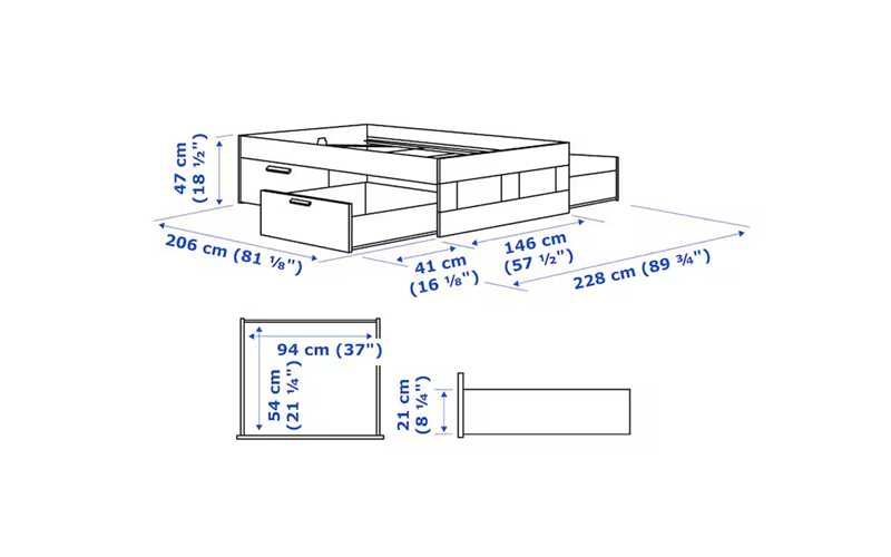 Cama de casal moderna com 4 gavetões e colchão de molas ensacadas.