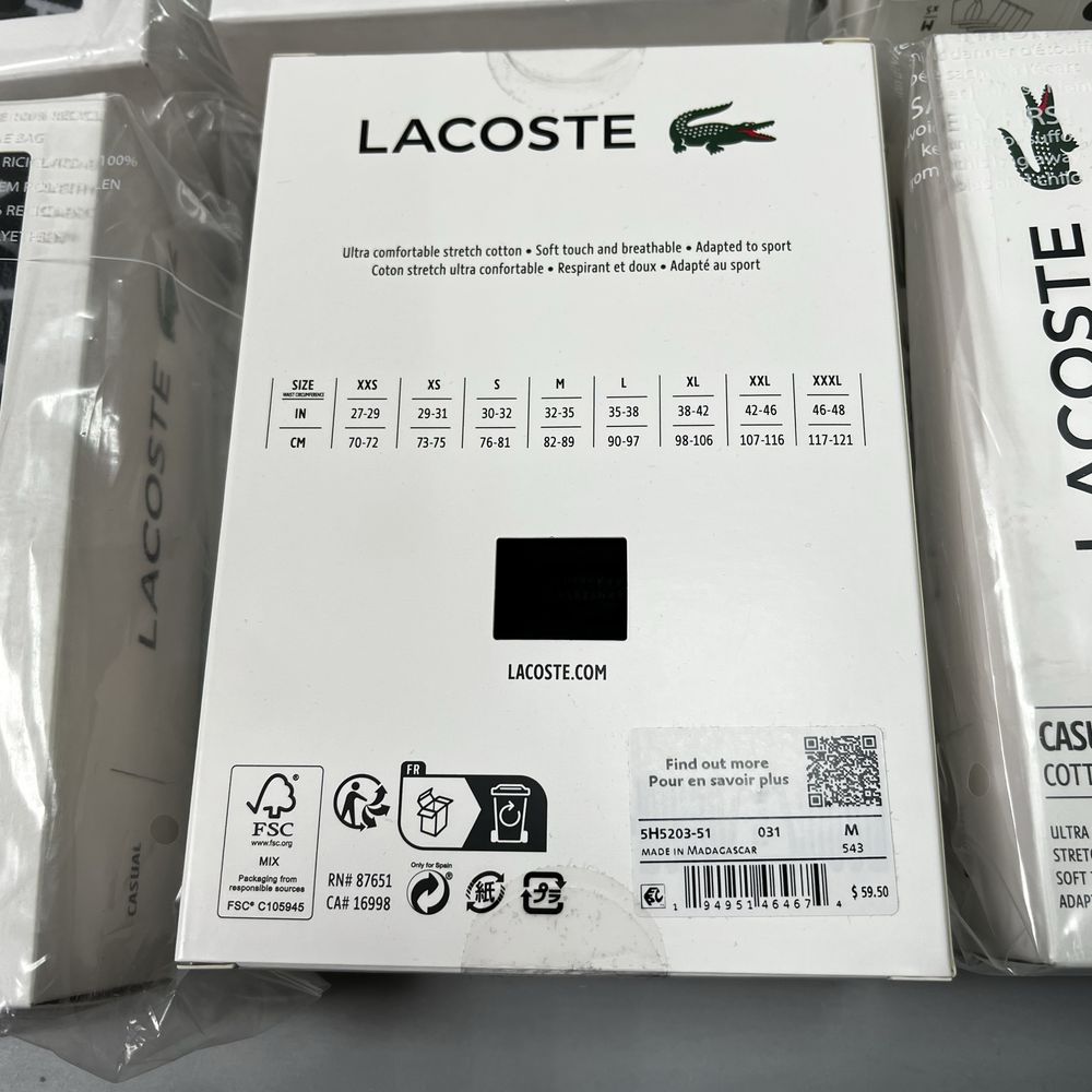 Lacoste оригинал трусы мужские новые боксеры чёрные 5 штук набор (NEW)