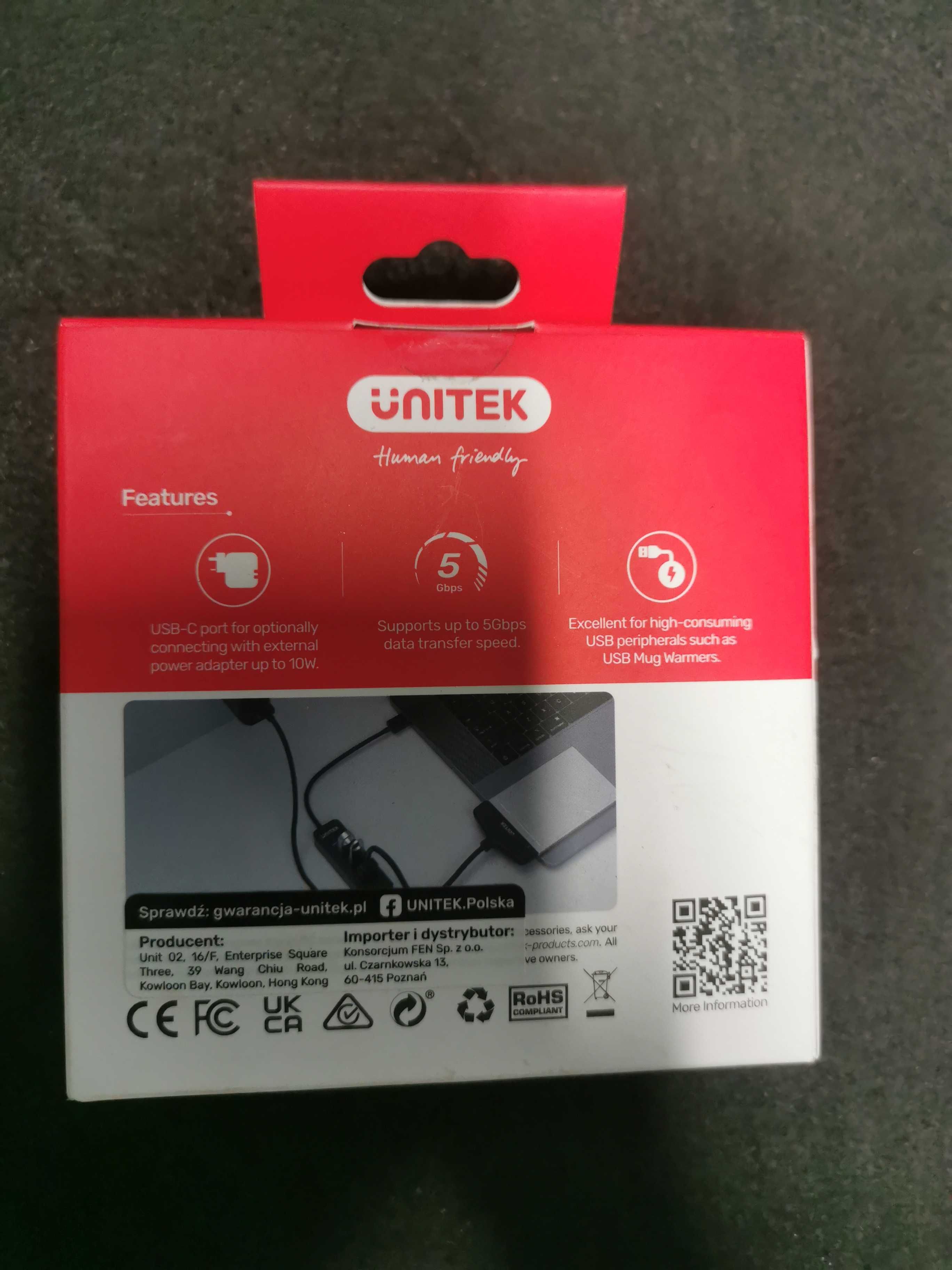 Unitek czarny Hub USB-A na 4 porty USB 3.1 NOWY