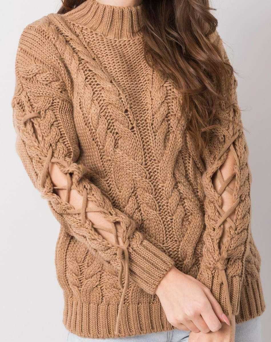 Krótki sweter w warkocze, one size, ecru, beżowy, nowy
