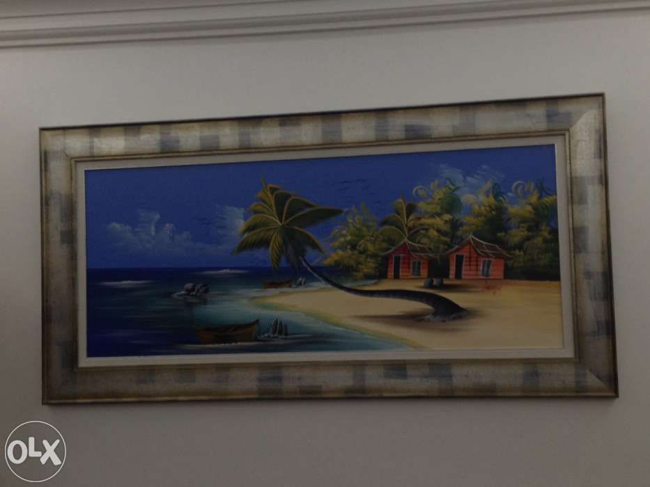 Quadro praia e palmeiras