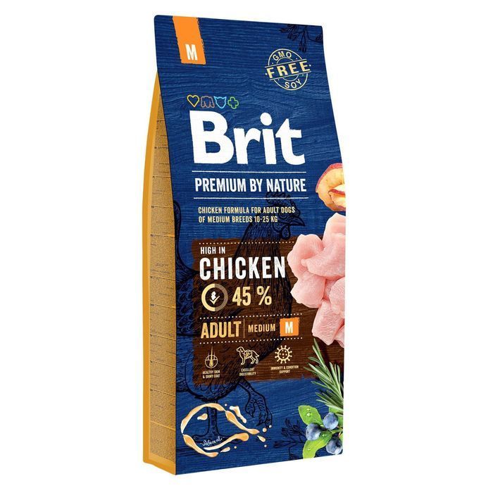 15кг Brit Premium Dog Adult M  корм для собак курка